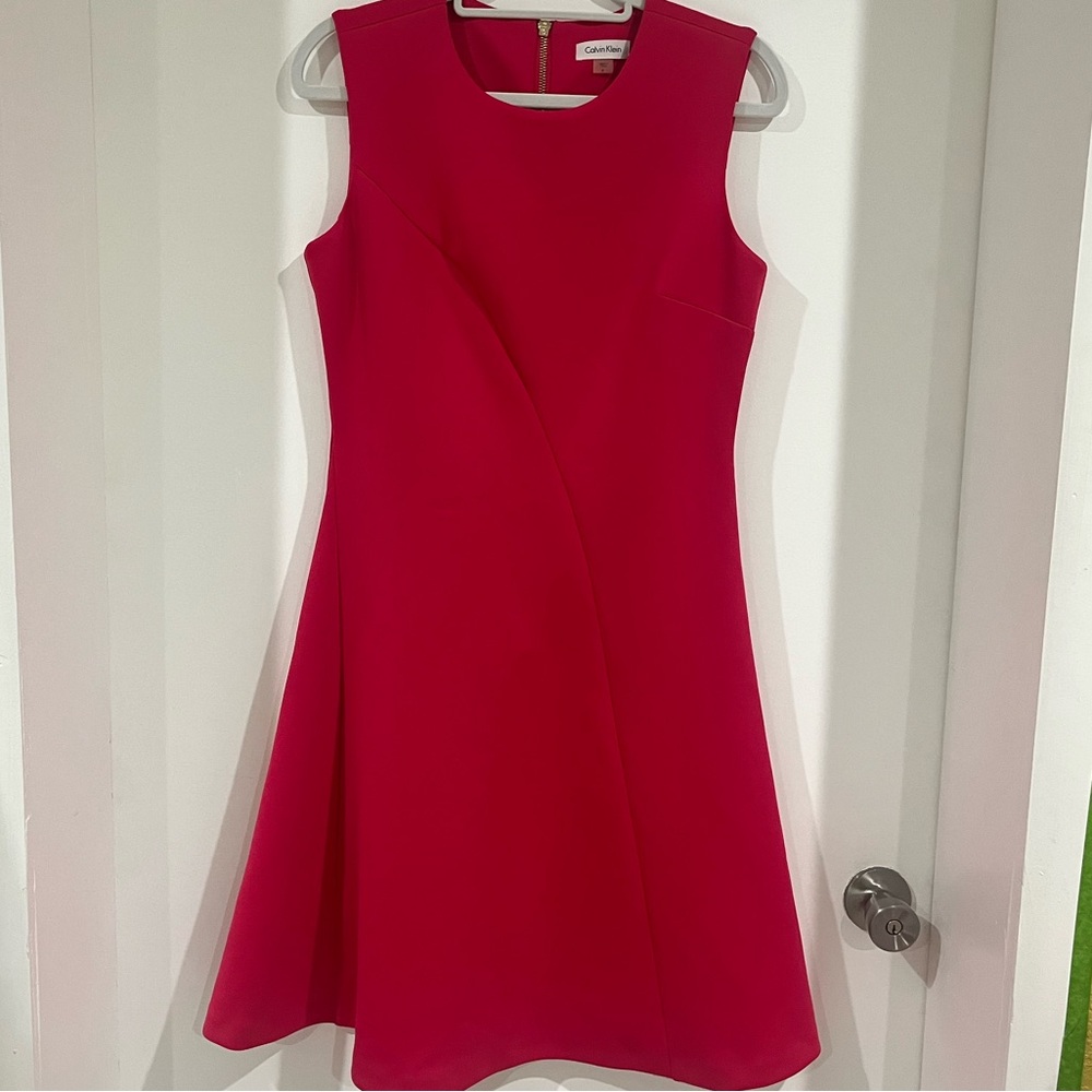Calvin Klein Sleeveless Magenta A-Line Dress